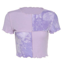 Load image into Gallery viewer, 2022 Women Tie Dye Cropped Top Ruffle Frill Short Sleeve Tops Patchwork T-Shirts Round Neck Casual Tees Party Summer Clothes