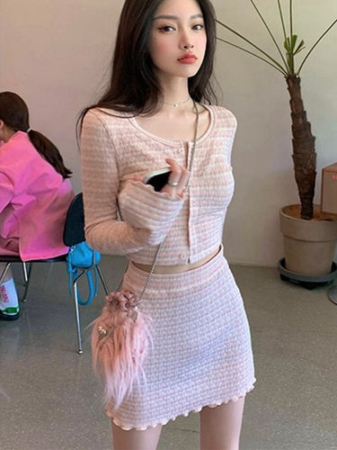 2022 autumn winter Fashion Casual Knitted two piece sets womens outifits Sweater Crop Top + Bodycon Mini Skirts ensemble femme