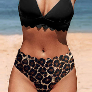 2022 ladies sexy beach bikini lace V-neck leopard cross backless split swimsuit women swimwear girl  bathing suit plus size 2XL