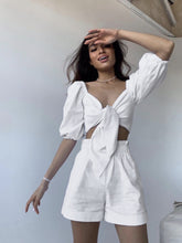 Load image into Gallery viewer, 2022Spring and Summer New Product Pure Color Fashion Sexy Cotton Linen Cardigan Top Pocket Shorts Casual Suit Set Woman 2 Pieces