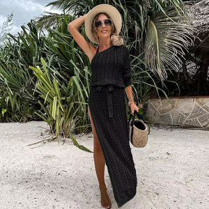 2023 Bikini Cover-ups White Crochet Tunic Cover-ups Sexy See Through Sleeveless Mesh Dress Women Summer Clothes Beach Wear