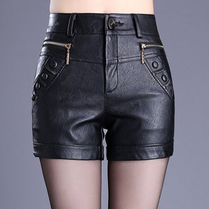 2023 Large Size High Waist Was Thin Slim Casual Wild High Quality Pu Leather Shorts Female Outerwear Suit Shorts Black Red