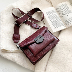 2023 New Style Ladies Bags Mini Mobile Phone Bags Girls Fashion Square Bags Stone Pattern Messenger Bags Wide Shoulder Strap Bag