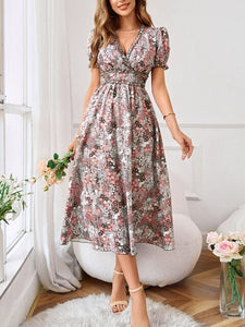 2023 New Women&#39;s Summer Dress Chiffon Elegant Floral Print Vintage Mini Dress Sexy High Waist Summer Dresses for Women Vestidos