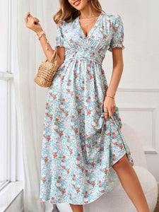 2023 New Women&#39;s Summer Dress Chiffon Elegant Floral Print Vintage Mini Dress Sexy High Waist Summer Dresses for Women Vestidos