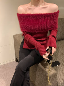2023 Winter for Women Korean Style Retro Warm Soft Cashmere Mink Sweater Long-sleeved Slim Knit Pullover Tops
