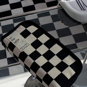 20cm Ins Black and White Checkerboard Grid Large Capacity High Value Storage Pencil Bag Stationery Box