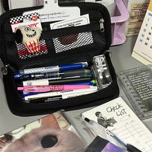 Load image into Gallery viewer, 20cm Ins Black and White Checkerboard Grid Large Capacity High Value Storage Pencil Bag Stationery Box