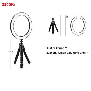 26cm/10inch LED Selfie Ring Light Dimmable LED Ring Lamp Photo Video Camera Phone Light ringlight For Live YouTube Fill Light
