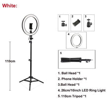 Load image into Gallery viewer, 26cm/10inch LED Selfie Ring Light Dimmable LED Ring Lamp Photo Video Camera Phone Light ringlight For Live YouTube Fill Light