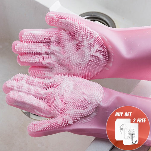 2PCS Multifunction Silicone Cleaning Gloves Magic Silicone Dish Washing Gloves For Kitchen Household Silicone Dishwashing Gloves