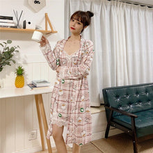 Load image into Gallery viewer, 2PCS Sexy Lingerie Nightgowns Robes Sets for Women Summer Casual Plaid Bathrobes Sleepwear Nightdress Night Dress Two Piece Set