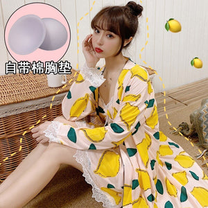 2PCS Sexy Lingerie Nightgowns Robes Sets for Women Summer Casual Plaid Bathrobes Sleepwear Nightdress Night Dress Two Piece Set