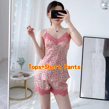 Load image into Gallery viewer, 2PCS Silk Satin Sexy Leopard Lace Lingerie Nightgowns Robe Sets Women 2021 Summer Bathrobe Sleepwear Suit Nightdress Night Dress
