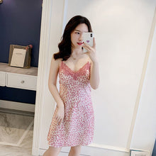 Load image into Gallery viewer, 2PCS Silk Satin Sexy Leopard Lace Lingerie Nightgowns Robe Sets Women 2021 Summer Bathrobe Sleepwear Suit Nightdress Night Dress