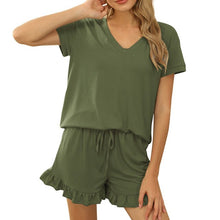 Load image into Gallery viewer, 2PCS Women Pajamas Spring Summer Sleepwear Solid Color Nightwear Tees and  Shorts Drawstring Ruched Comfortable Home Wear  Mujer