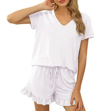 Load image into Gallery viewer, 2PCS Women Pajamas Spring Summer Sleepwear Solid Color Nightwear Tees and  Shorts Drawstring Ruched Comfortable Home Wear  Mujer