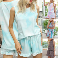 Load image into Gallery viewer, 2Pcs Women Home Suit Summer Vest Shorts Set Loungwear Tie Dye Leopard Sleeveless Short Pyjamas Casual Tanks Tops Nightgown