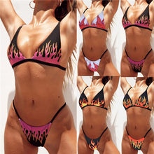 Load image into Gallery viewer, 2Pcs Women Summer Swimwear Multicolor Fire Printed V-Neck Bra + High Waist Panty Bikini Set for Girls
