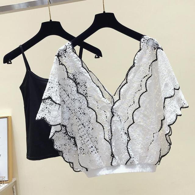 2pcs Short Sleeve Elegant V Neck Female Summer Tops Lace T Shirts Feminina For Women Tees Korean Clothes Vintage Friends Office