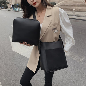2piece/set Fashion Designer Pu Leather Women&#39;s Handbags Good Casual Ladies Tote Female Black Bucket Women Shoulder Crossbody Bag