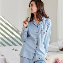 Load image into Gallery viewer, 3 Colour Women Pajama Sets 100% Cotton Sleepwear Suit Pyjamas Soild Colour Long Sleeve Women nightwear Set Casual home service