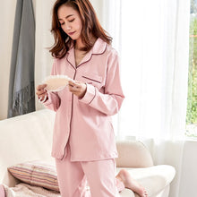 Load image into Gallery viewer, 3 Colour Women Pajama Sets 100% Cotton Sleepwear Suit Pyjamas Soild Colour Long Sleeve Women nightwear Set Casual home service