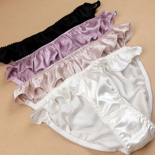 3 PACK 100% Pure Silk Women's Ruffled Underwear Lingerie Briefs Panties L-2XL MS016