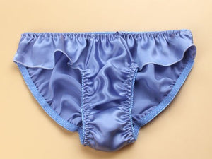 3 PACK 100% Pure Silk Women&#39;s Ruffled Underwear Lingerie Briefs Panties L-2XL MS016