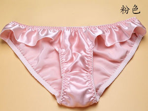 3 PACK 100% Pure Silk Women&#39;s Ruffled Underwear Lingerie Briefs Panties L-2XL MS016