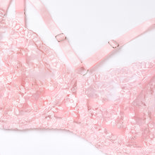 Load image into Gallery viewer, 3 PCS Set Women Sexy Embroider Sensual Lingerie Underwear Garters Pink Flower Erotic Bra Transparent Exotic Lingerie Underwear