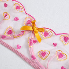 Load image into Gallery viewer, 3 PCS Set Women Sexy Embroider Underwear Transparent Heart Bow-knot Erotic Costumes Garters Sensual Lingerie Exotic Thong Suit