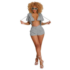 3 Piece Matching Shorts Set Women Three Pieces Sets Coat Tops And Shorts Clothes Home Suit 2021 Tracksuit Summer Clothing