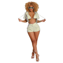 Load image into Gallery viewer, 3 Piece Matching Shorts Set Women Three Pieces Sets Coat Tops And Shorts Clothes Home Suit 2021 Tracksuit Summer Clothing
