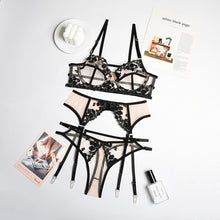 Load image into Gallery viewer, 3 Pieces Set Sexy Exotic Costumes Patchwork Embroidery Sensual Lingerie Underwear Transparent Erotic Porn Bra and Briefs Set
