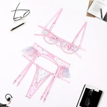 Load image into Gallery viewer, 3 Pieces Set Women Sexy Embroider Underwear Love Polka Dot Ruffle Hollow Perspective Erotic Costumes Sensual Lingerie Game Suit
