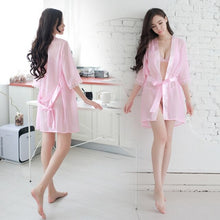 Load image into Gallery viewer, 3 piece/set Sexy Lace Robes with Bra Set Women Bathrobe Kimono See Through Womens Tops and Blouses Hot Erotic Femme Kimono set