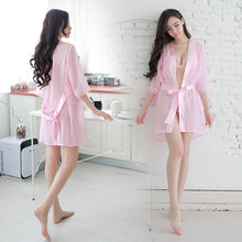 Load image into Gallery viewer, 3 piece/set Sexy Lace Robes with Bra Set Women Bathrobe Kimono See Through Womens Tops and Blouses Hot Erotic Femme Kimono set