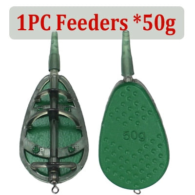 30g/40g/50g Carp Fishing In Line Method Feeders Accessories Set Quick Release Flat Method Feeder and Bait Mould for Carp Feeders