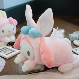 32*20cm Kawaii Soft melody/Pig Plush Toy Cartoon Anime Long Cushion Fluffy Cat/Bunny Napkin Kids Christmas Gift