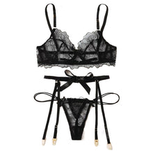 Load image into Gallery viewer, 3PCS Bra G-String Garter Suit Womens Sexy Lingerie Lace Top Bra Set Lady Thong Underwear Set Female Fashion Top Erotic Lingerie
