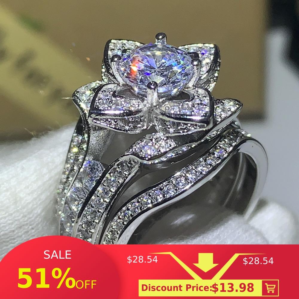 3PCS Hot Sale New 2020 Luxury Jewelry 925 Sterling Silver Round Cut 5A CZ Diamond Women Wedding Band Ring For Lovers' Gift