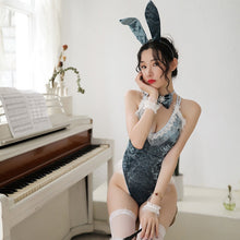 Load image into Gallery viewer, 3colors Bunny Girl Sexy Lingerie Cosplay Uniform Velvet Lace Rabbit Ear Outfit 5PCS Party Roleplay Bodysuit Women Clubwear