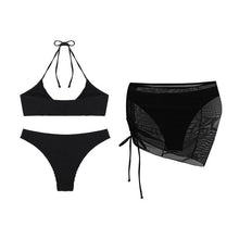 Load image into Gallery viewer, 3pack Textured Ring Linked Bikini Swimsuit With Beach Skirt Women Bikini sets Sexy Halter Swimwear Beach Wear