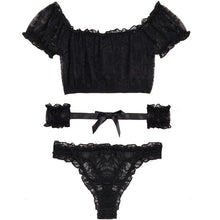 Load image into Gallery viewer, 3pcs Women Pajamas Lace Lingerie Strapless Short Sleeve Tops with Panty Sexy Pajama Set Summer Sleepwear Female Nightgown