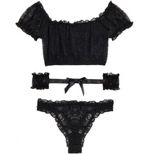 Load image into Gallery viewer, 3pcs Women Pajamas Lace Lingerie Strapless Short Sleeve Tops with Panty Sexy Pajama Set Summer Sleepwear Female Nightgown