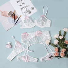 Load image into Gallery viewer, 4 Pieces Set Sexy Lingerie Floral Embroidery Sex Bra Garter Brief Sets Sensual Lingerie Exotic Underwear Fancy Porn Lingerie Set