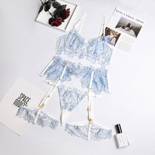 Load image into Gallery viewer, 4 Pieces Women Summer Sexy Lace Embroider Underwear See-Through Erotic Bra and Brief Set Sensual Lingerie Exotic Fancy Outfit