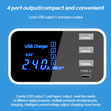 Load image into Gallery viewer, 4 Ports Led Display Type C USB Charger For Android iPhone USB Adapter Socket Fast Phone Charger For xiaomi huawei samsung s10