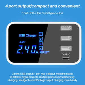 4 Ports Led Display Type C USB Charger For Android iPhone USB Adapter Socket Fast Phone Charger For xiaomi huawei samsung s10